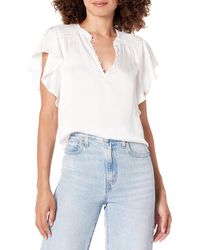 PAIGE - Womens Dewan Top Flutter Sleeve Cascading Ruffles Smocking At The Yoke In White Blouse - Lyst