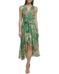 Eliza J - Surplus Hi Lo Maxi Style Printed Chiffon Sleeveless Vneck Floral Dress - Lyst