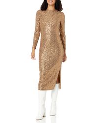 Anne Klein - Long Sleeve Mock Neck Fitted Midi Dress W/side Slit Gold - Lyst