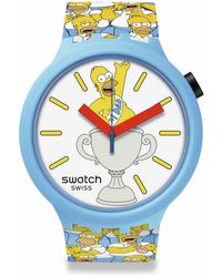 Swatch - Simpsons Father's Day Casual Watch Blue Quartz Bio-sourced Best. Dad. Ever. - Lyst