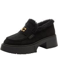 COACH - Leah Platform Suede Shearling Loafer Black - Lyst