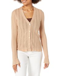 PAIGE - Pointelle Susan Top Slim Cardigan Slit At The Sleeve Button Front In Soft Camel - Lyst