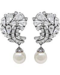 Ben-Amun - Pearl Drop Swarovski Crystal Cluster Clip On Earrings Sterling Silver Glass Pearl Dangle Drop - Lyst