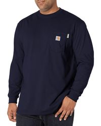 Carhartt - Big & Tall Flame Resistant Force Cotton Long Sleeve T-shirt,dark Navy,xxx-large - Lyst