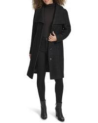 Kenneth Cole - Pressed Boucle Wool Coat With Oversized Wing Collar - Lyst