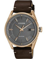 Citizen - Eco-drive Weekender Watch In Gold-tone Stainless Steel With Brow Leather Strap - Lyst
