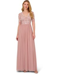 Adrianna Papell - Beaded Mesh Covered Gown - Lyst