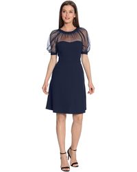 Maggy London - Illusion Fit And Flare With Puff Sleeves - Lyst