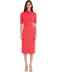 Maggy London - Side Pleat Dress With Asymmetric Neck And Elbow Sleeves - Lyst