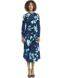 Maggy London - Ruched Waist Crew Neck Long Sleeve Asymmetrical Hem-elegant Midi Length-wedding Guest Dress - Lyst