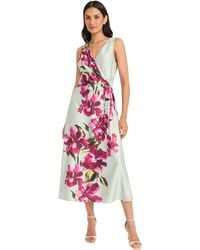 Maggy London - V-neck Sleeveless Charmeuse Wrap Midi Self-tie Belt-special Occasion Wedding Guest Dress - Lyst