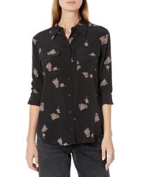 Equipment - Slim Signature Long Sleeve Top In True Black And Taupe Gray - Lyst