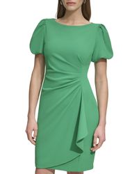 DKNY - Sleeveless Scuba Crepe Faux Wrap With Logo Hardware - Lyst