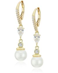 Anne Klein - Goldtone Pearl And Crystal Linear Drop Earrings - Lyst