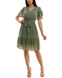 Nanette Lepore - Carribean Texture Dress With Self Tie Belt And Tiered Flutter Sleeve - Lyst