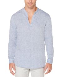 Perry Ellis - Long Sleeve Solid Linen Popover Shirt - Lyst