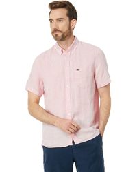 Lacoste - S Contemporary Collections Short Sleeve Regular Fit Linen Casual With Front Pocket Button Down Shirt - Lyst