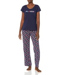 Tommy Hilfiger - Short Sleeve Logo Tee Top & Bottom Pant Pajamas Set Pj - Lyst
