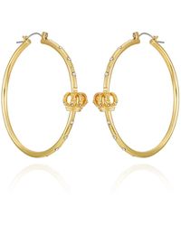 Juicy Couture - Goldtone Hoops Adorned With Crystal Glass Stones And Crown Charm Earrings - Lyst