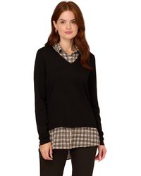 Adrianna Papell - Printed V-neck Twofer Sweater - Lyst