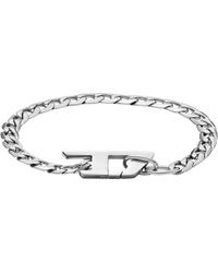 DIESEL - Logo Silver Stainless Steel Chain Bracelet - Lyst