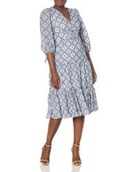 Calvin Klein - Tiered Midi Dress With Tie Puff Sleeve - Lyst