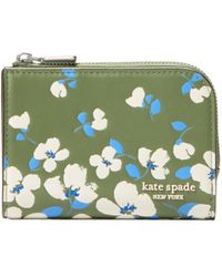 Kate Spade - Devin Painterly Bouquet Embossed Smooth Leather Small Compact Wallet - Lyst