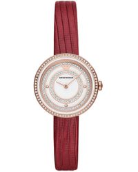 Emporio Armani - Two-hand Red Leather Watch - Lyst