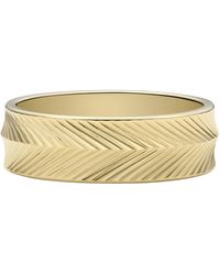Fossil - Harlow Linear Texture Gold-tone Stainless Steel Band Ring - Lyst
