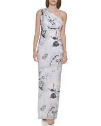 Calvin Klein - One Shoulder Gown With Shirred Bodice - Lyst