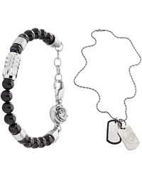 DIESEL - All-gender Stainless Steel And Beaded Bracelet + Stainless Steel Dog Tag Pendant Necklace - Lyst