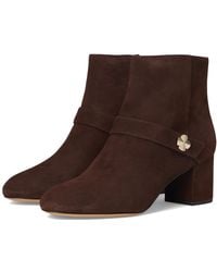 Kate Spade - Spade Flower Suede Heeled Ankle Bootie School Uniform Shoe - Lyst
