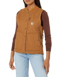 Carhartt - womensRugged Flex Relaxed Fit Canvas Insulated Rib Collar Vest Brown1x - Lyst