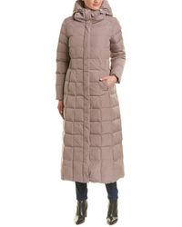 Cole Haan Long Size Zip Hooded Quilted Down Coat in Red | Lyst