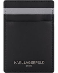 Karl Lagerfeld - Paris Nappa Grey Bubble Leather Iconic Logo On A Gunmetal Plate Card Holder - Lyst