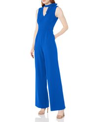 Calvin Klein Sleeveless V Jumpsuit With Tie Neck - Blue