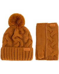 Nicole Miller - Nicole Miller Winter Hat Cable Knit Beanie And Arm Warmer Sleeves For Fashion Long Fingerless Gloves - Lyst