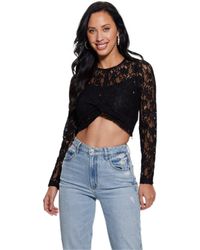 Guess - Long Sleeve Ariel Waisted Lace Top - Lyst
