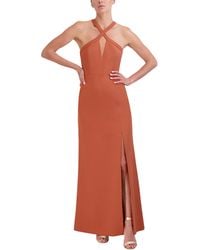 BCBGMAXAZRIA - Fit And Flare Floor Length Evening Dress Criss Cross Halter Neck Cut Outs Side Slit - Lyst