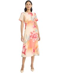 Maggy London - Floral Printed Midi Cocktail Dress With Boat Neckline And Empire Waist-wedding Guest Ready - Lyst