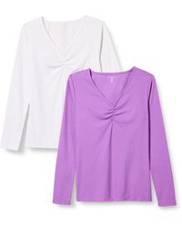 Amazon Essentials - Cinched V-neck Long Sleeve Slim-fit Rib-knit T-shirt - Lyst