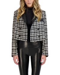 BCBGeneration - Relaxed Double Breasted Blazer Long Sleeve Notch Lapel Button Pocket Faux Leather Trim Mixed Media Jacket - Lyst