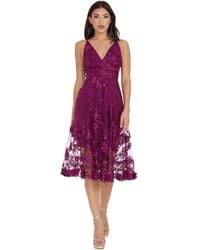 Dress the Population - Audrey Spaghetti Strap Midi A-line 3d Floral Dress - Lyst