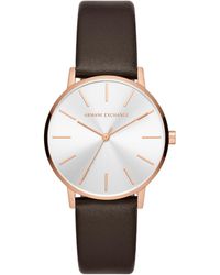Emporio Armani - A|x Armani Exchange Three-hand Brown Leather Band Watch - Lyst