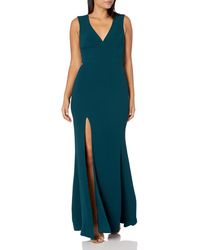 Dress the Population - Womens Sandra Plunging Thick Strap Solid Gown With Slit Dress - Lyst