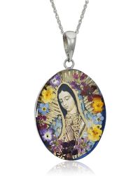 Amazon Essentials - Sterling Silver Virgin Mary Of Guadalupe Pressed Flower Pendant Necklace - Lyst