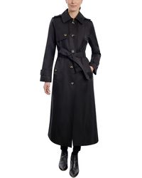 London Fog - Single Breasted Long Trench Coat With Epaulettes And Belt - Lyst