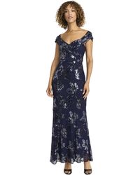 Maggy London - Sequin Floral Mermaid Gown-off-shoulder Cap Sleeves-sweetheart Neckline-formal Long Dresses - Lyst