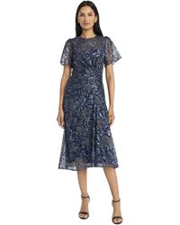 Maggy London - Elegant Short Sleeve Midi Textured Semi-sheer Fabric-sophisticated Cocktail Dress - Lyst