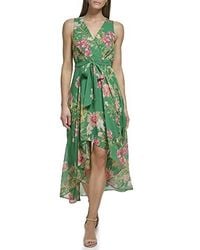 Eliza J Surplus Hi Lo Maxi Style Printed Chiffon Sleeveless Vneck Floral Dress - Green